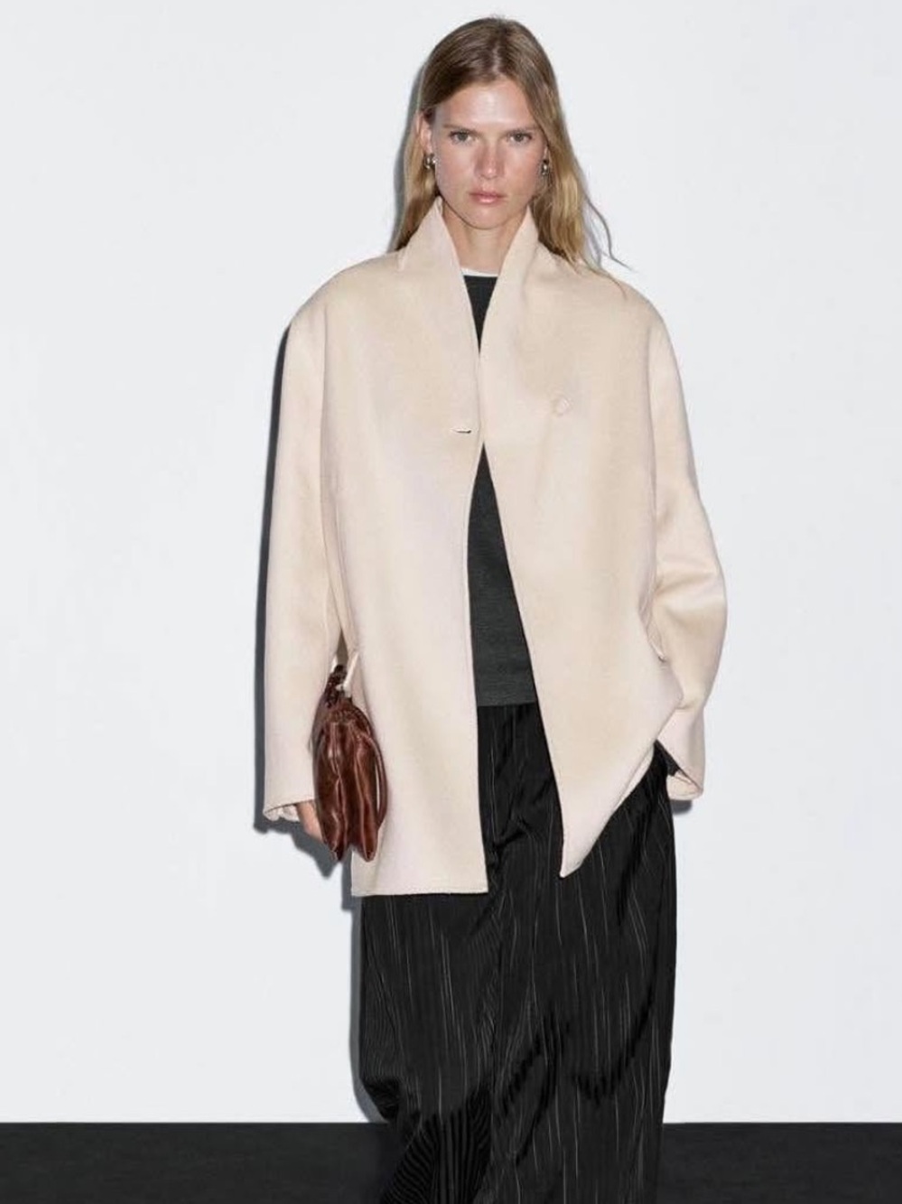 Massimo Dutti NWT cream wool stand collar coat Small 6415/966